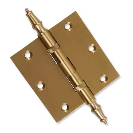 Embassy 3-1/2 x 3-1/2 Solid Brass Hinge, Satin Brass Finish with Steeple Tips 3535BBUS4S-1